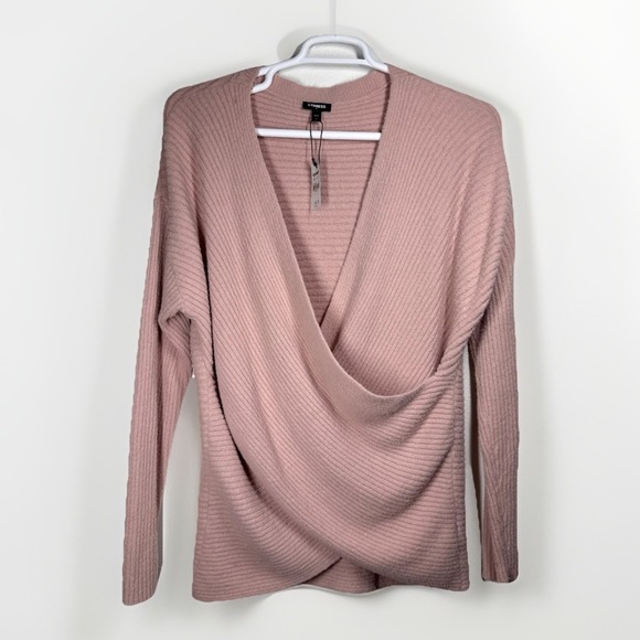 Express Pale Pink Faux Wrap Sweater Long Sleeve Size Large V Neck NWT Super Soft - Picture 5 of 11